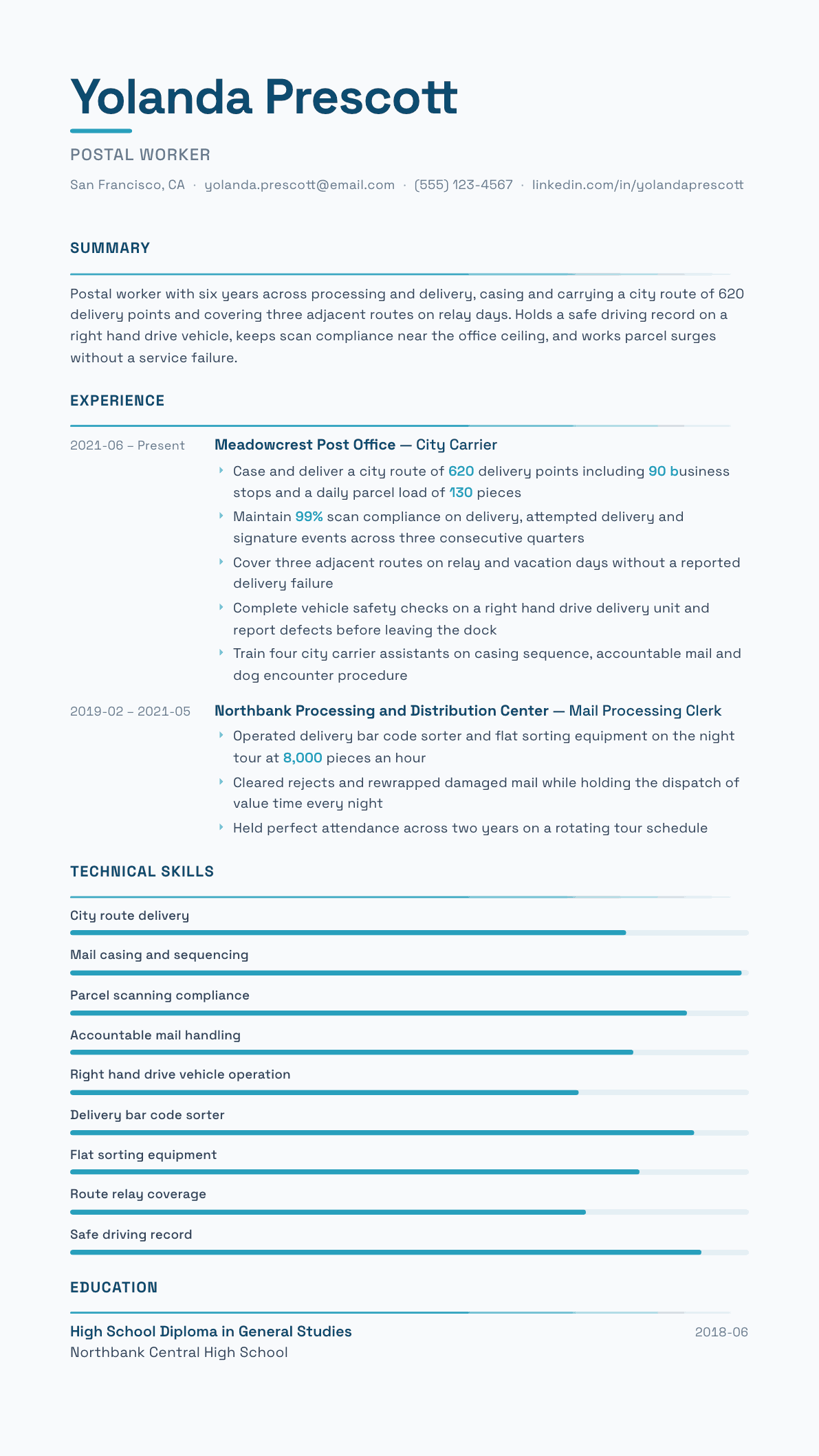 Postal Worker resume example, Velocity template