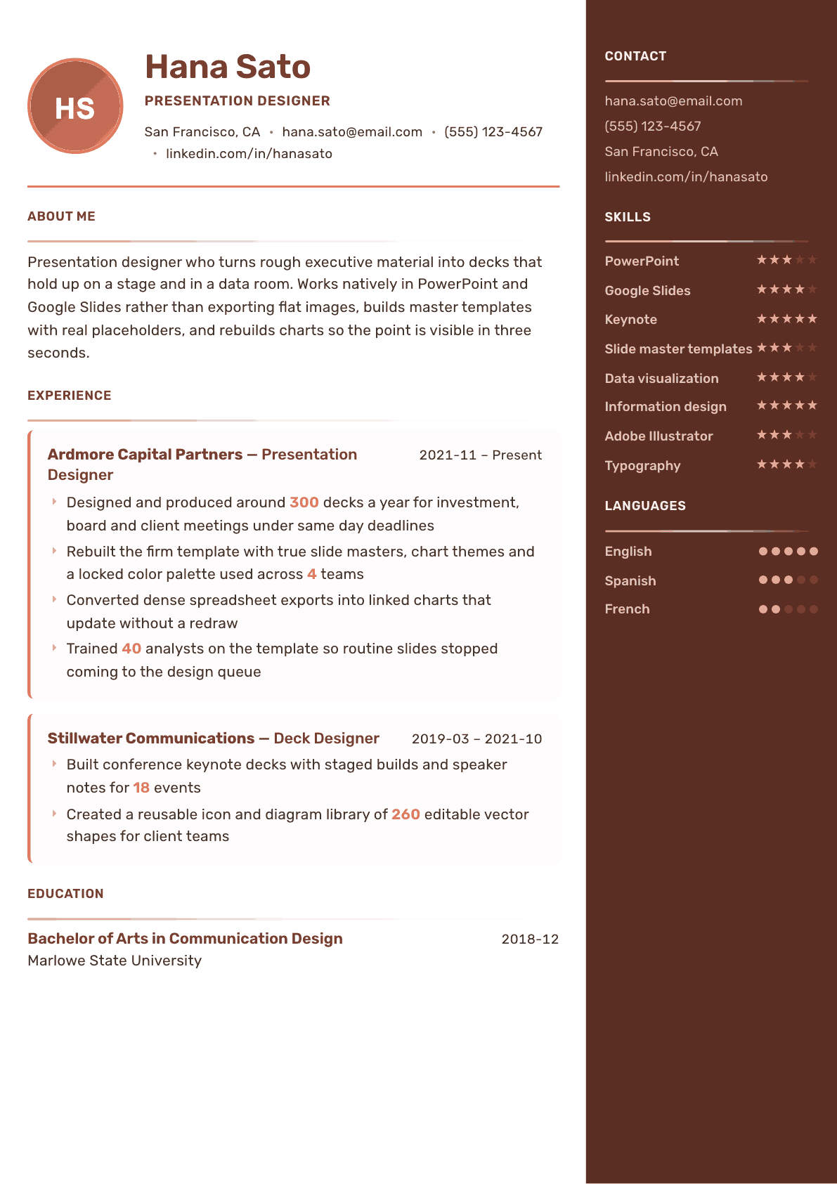 Presentation Designer resume example, Mosaic template