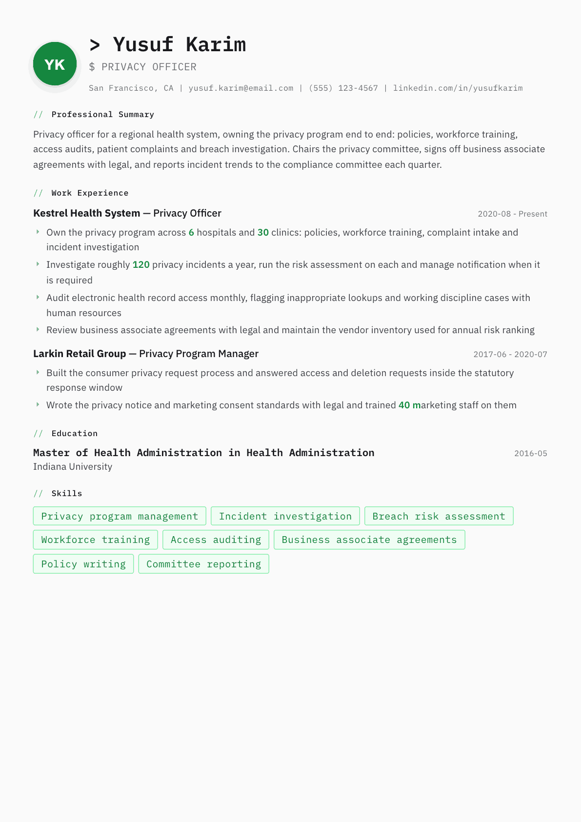 Privacy Officer resume example, Amsterdam template