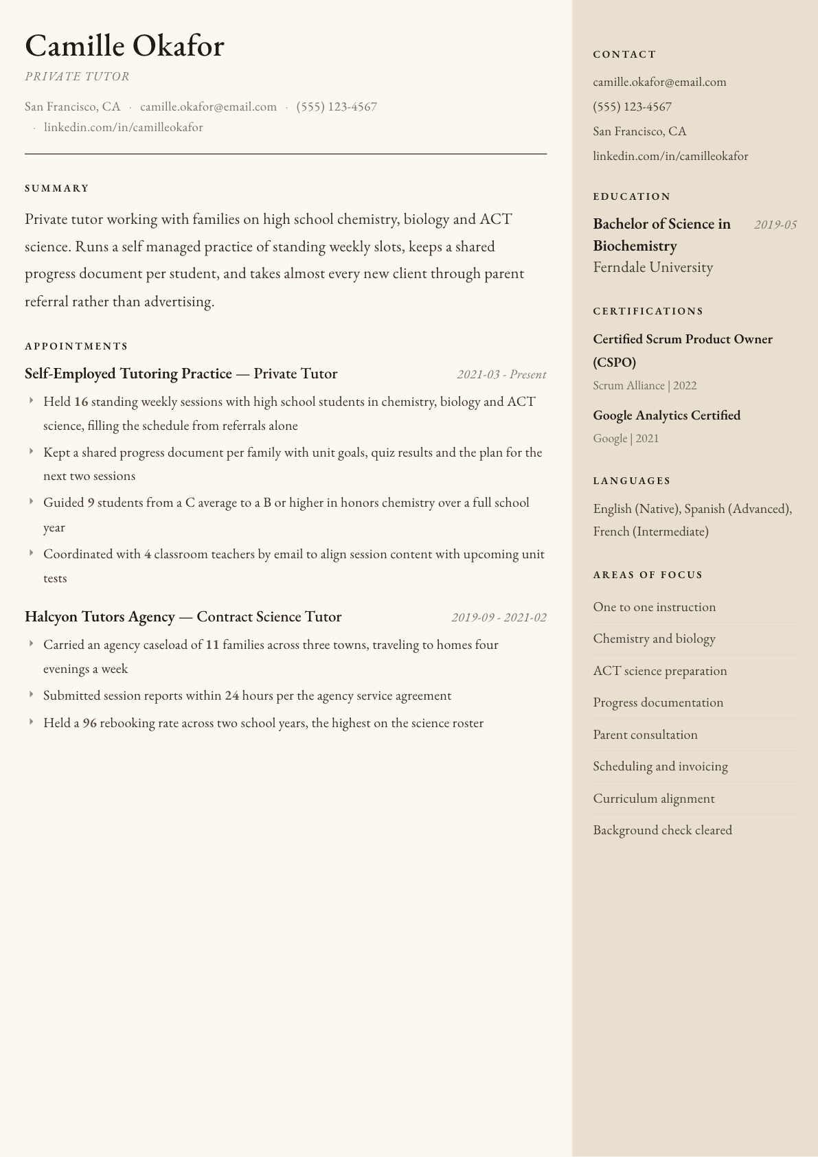 Private Tutor resume example, Manuscript template