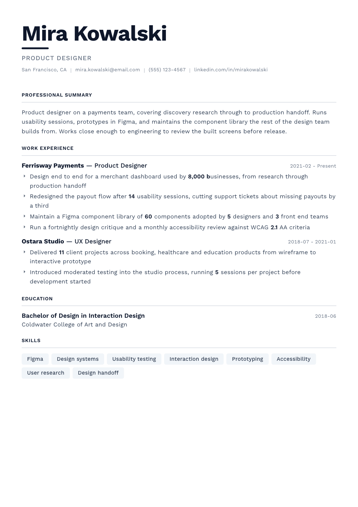 Product Designer resume example, Berlin template