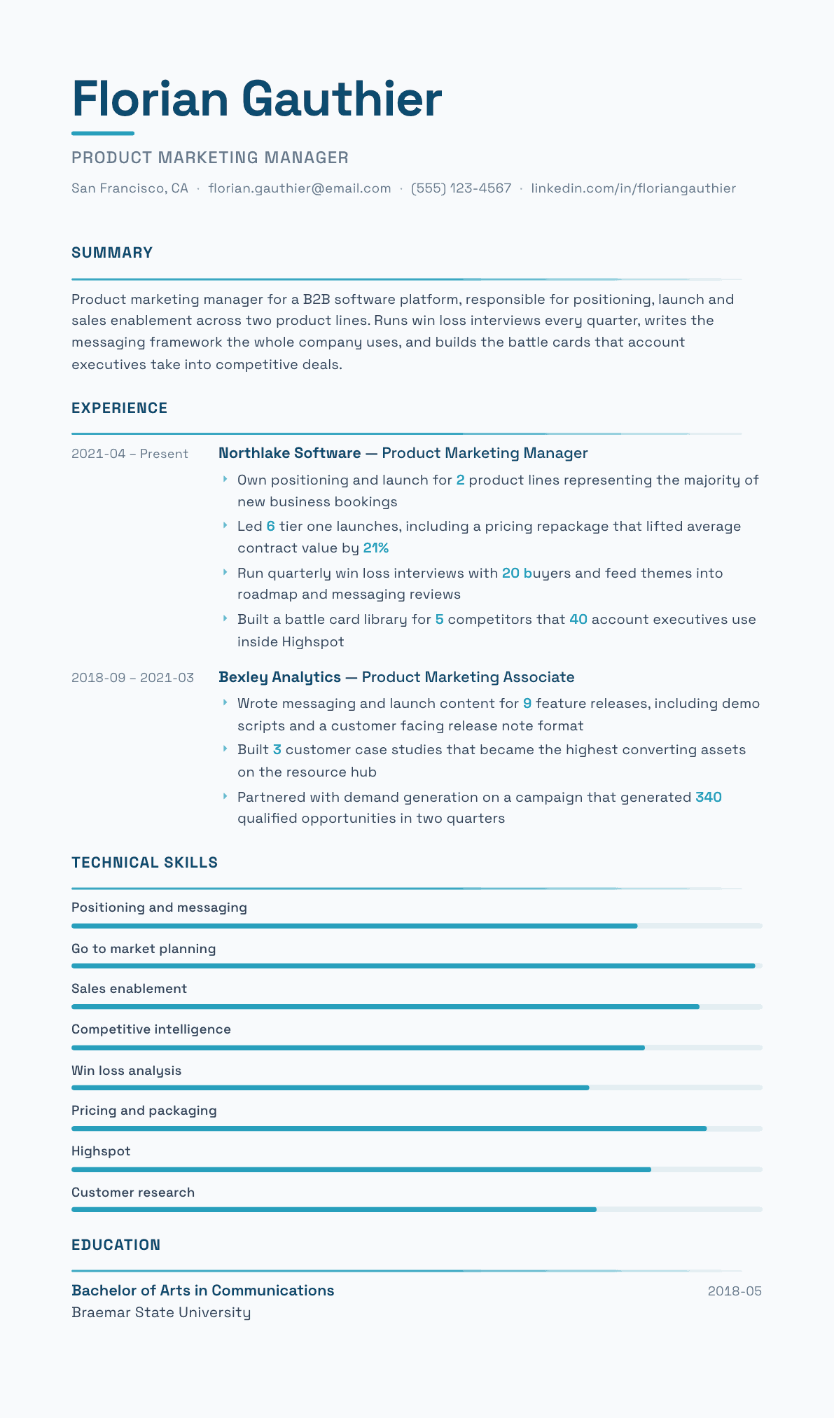 Product Marketing Manager resume example, Velocity template
