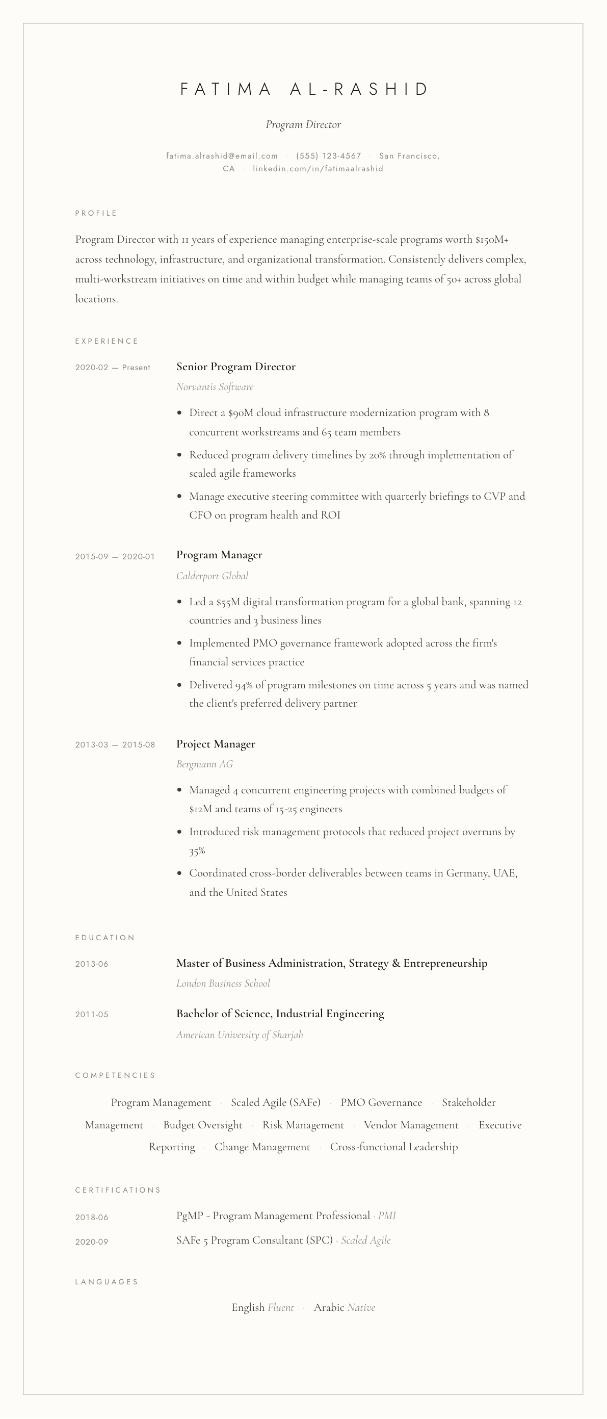 Program Director resume example, Vellum template