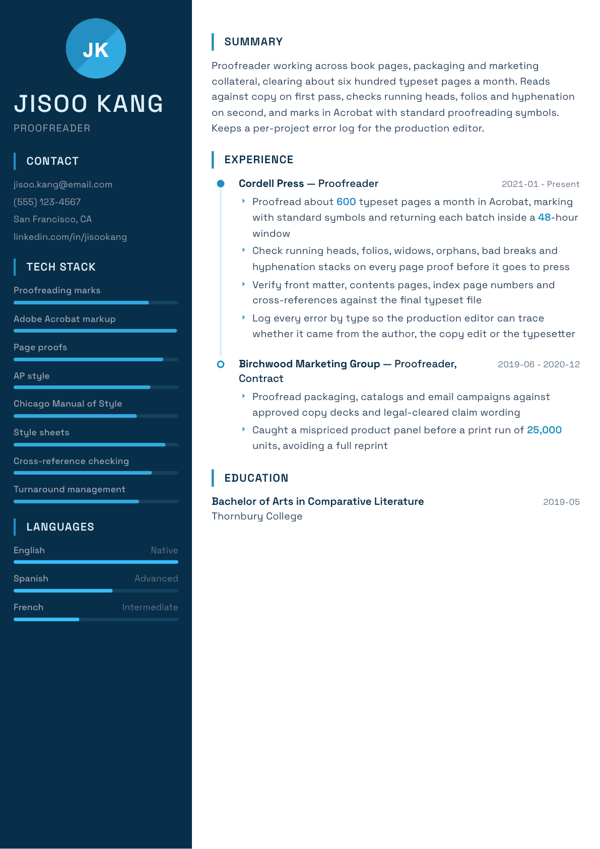 Proofreader resume example, Circuit template