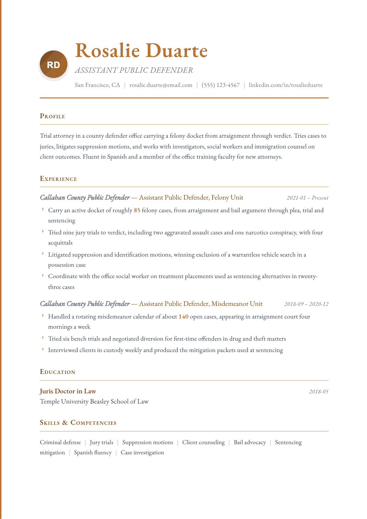 Public Defender resume example, Timeless template