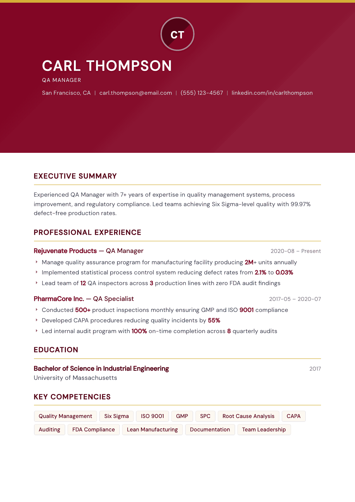 Quality Assurance resume example, Viceroy template
