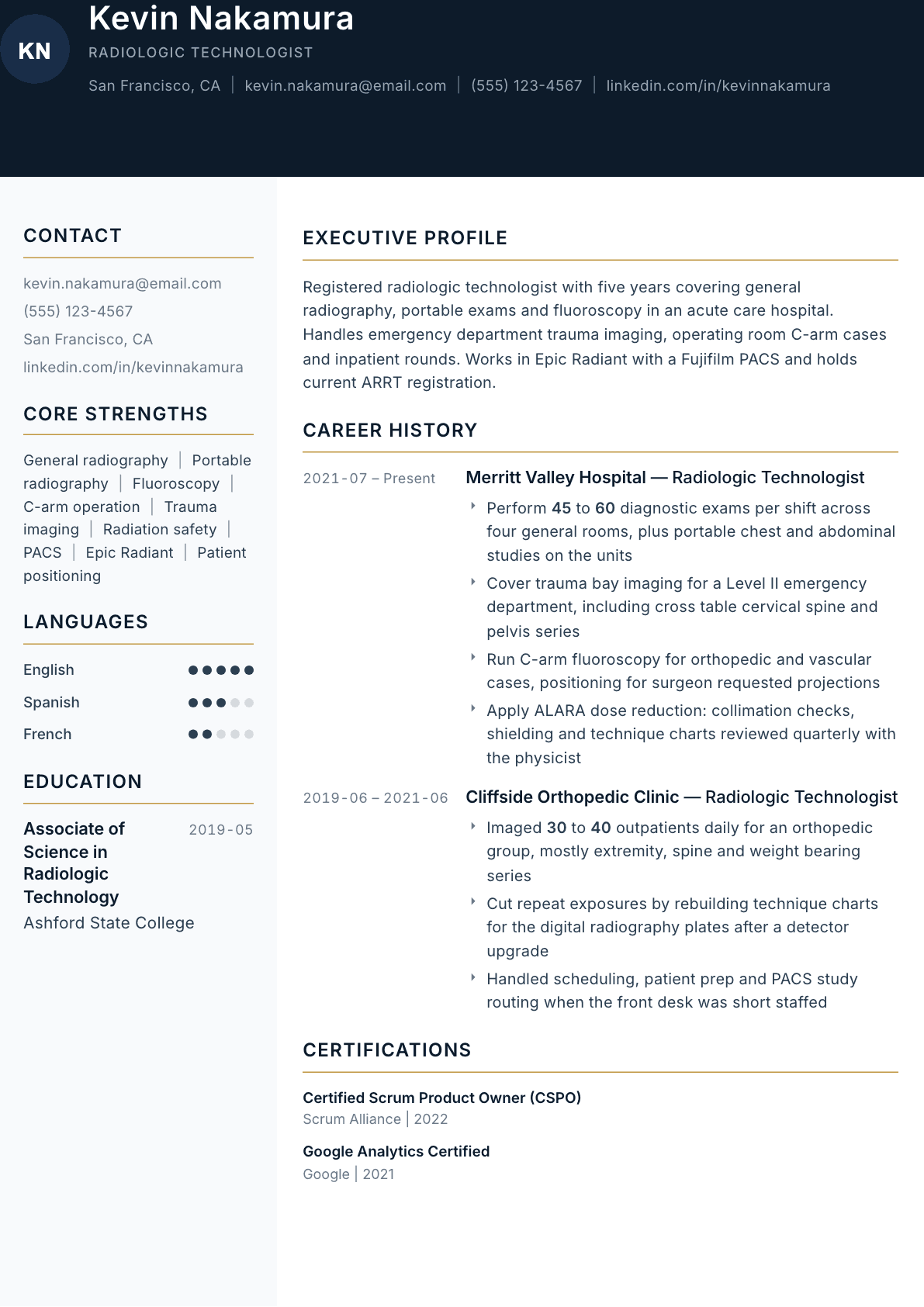 Radiology Technician resume example, Consulate template
