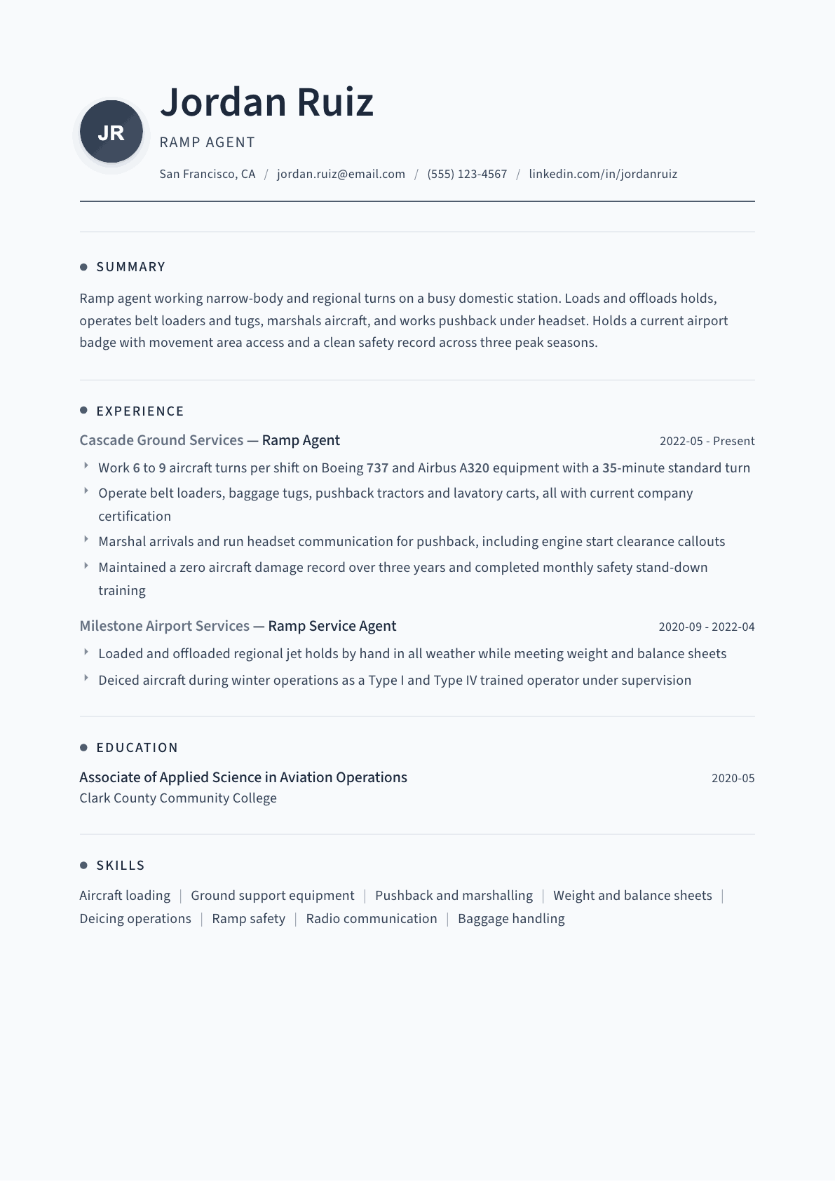 Ramp Agent resume example, Thread template