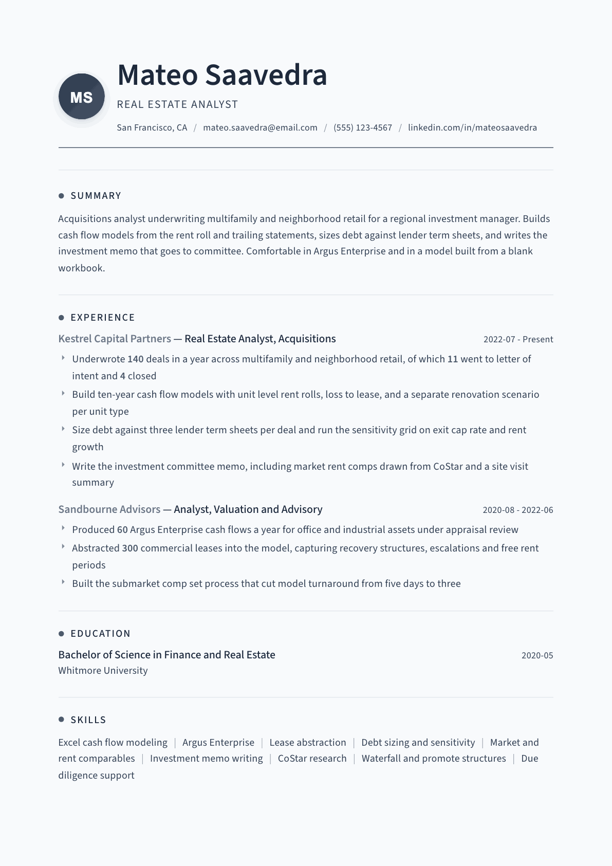 Real Estate Analyst resume example, Thread template
