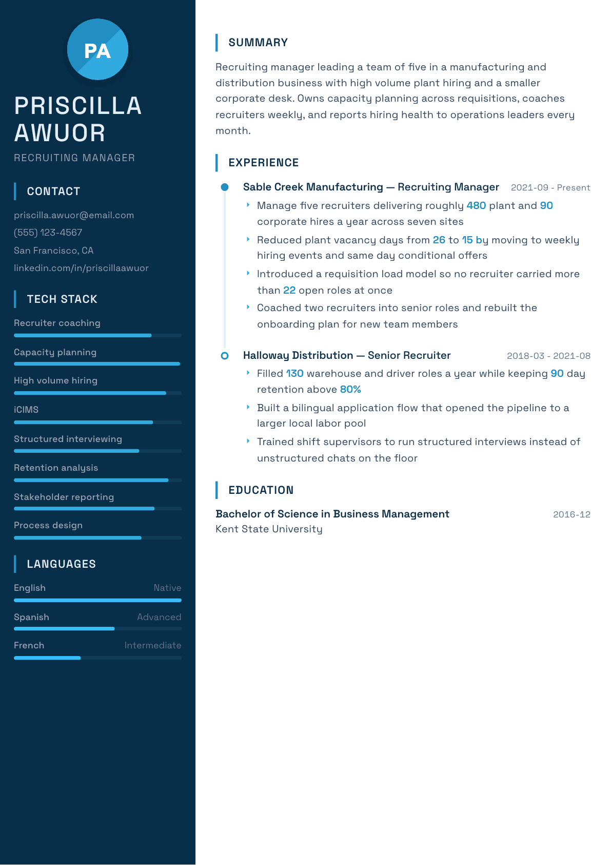 Recruiting Manager resume example, Circuit template