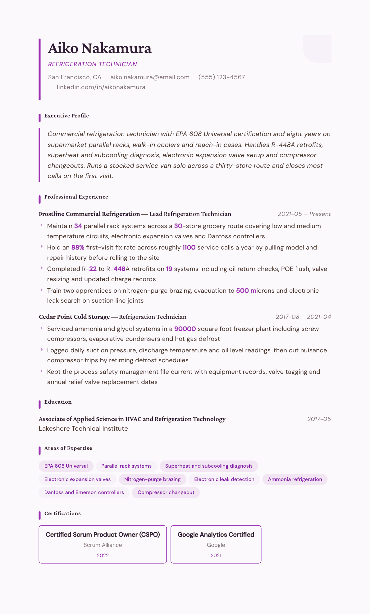 Refrigeration Technician resume example, Plum Noir template