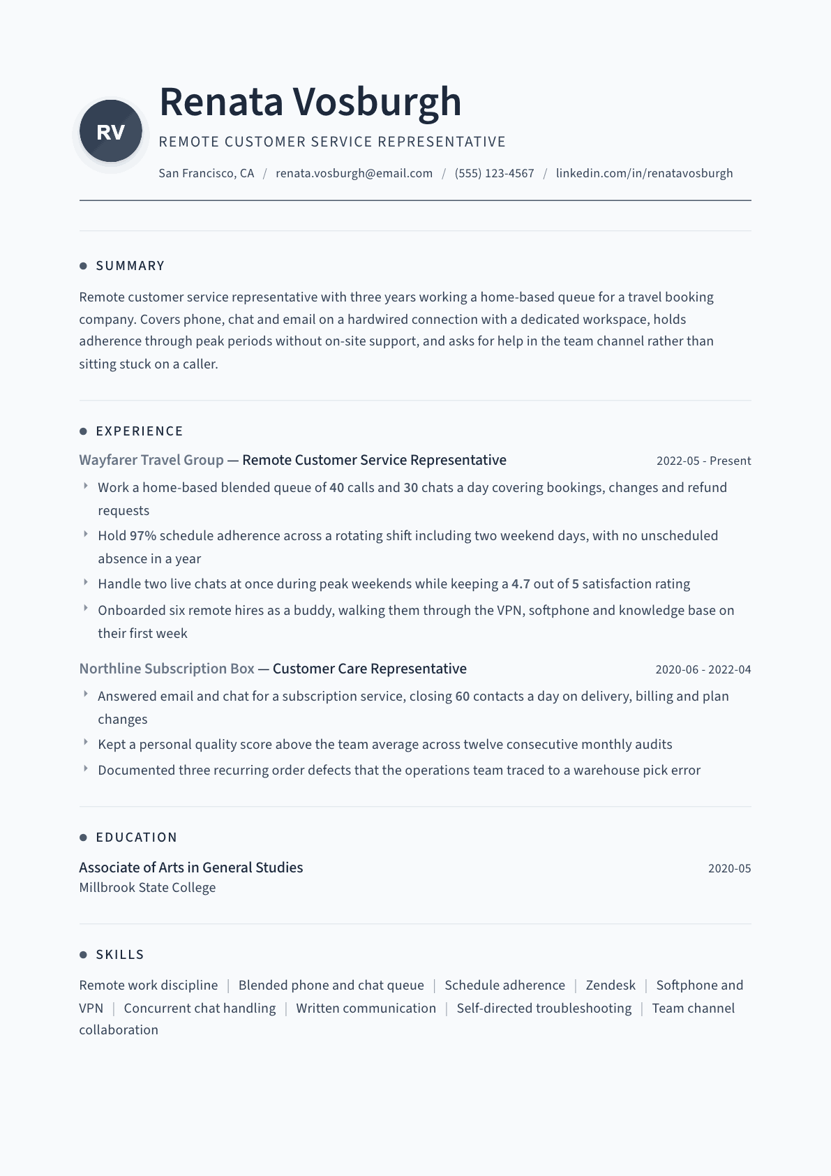 Remote Customer Service Representative resume example, Thread template