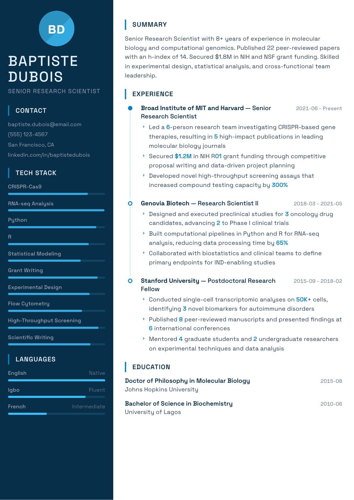 Research Scientist resume example, Circuit template