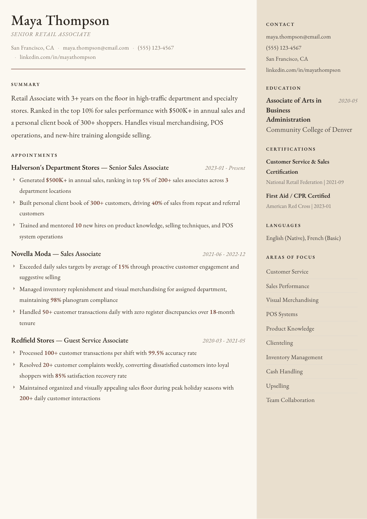 Retail Associate resume example, Manuscript template