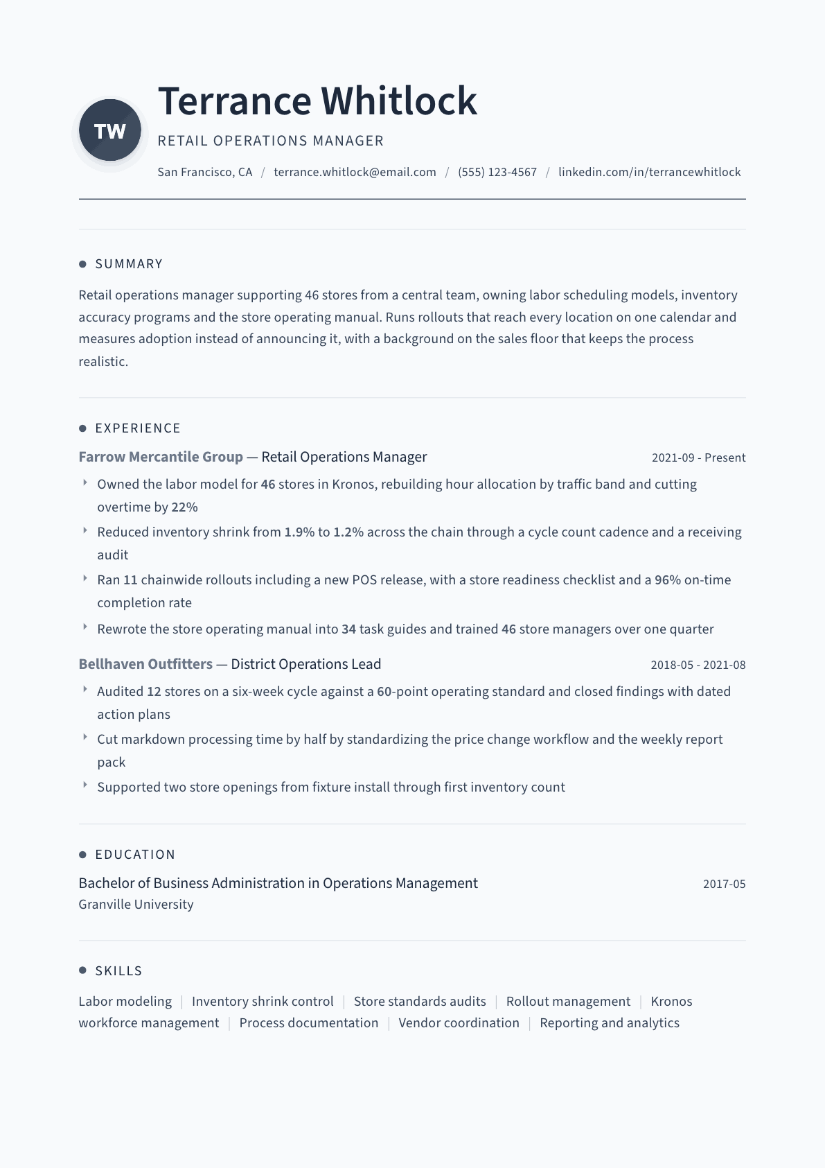 Retail Operations Manager resume example, Thread template