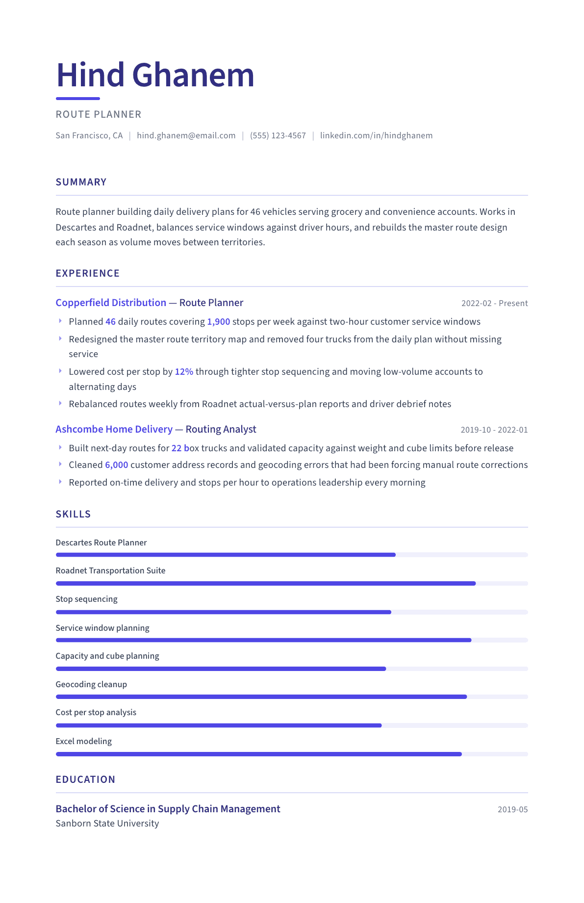 Route Planner resume example, Logic template