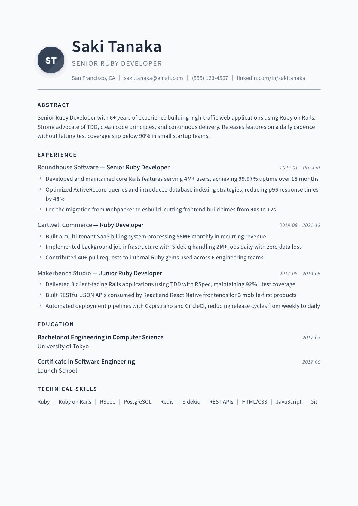 Ruby Developer resume example, Thesis template