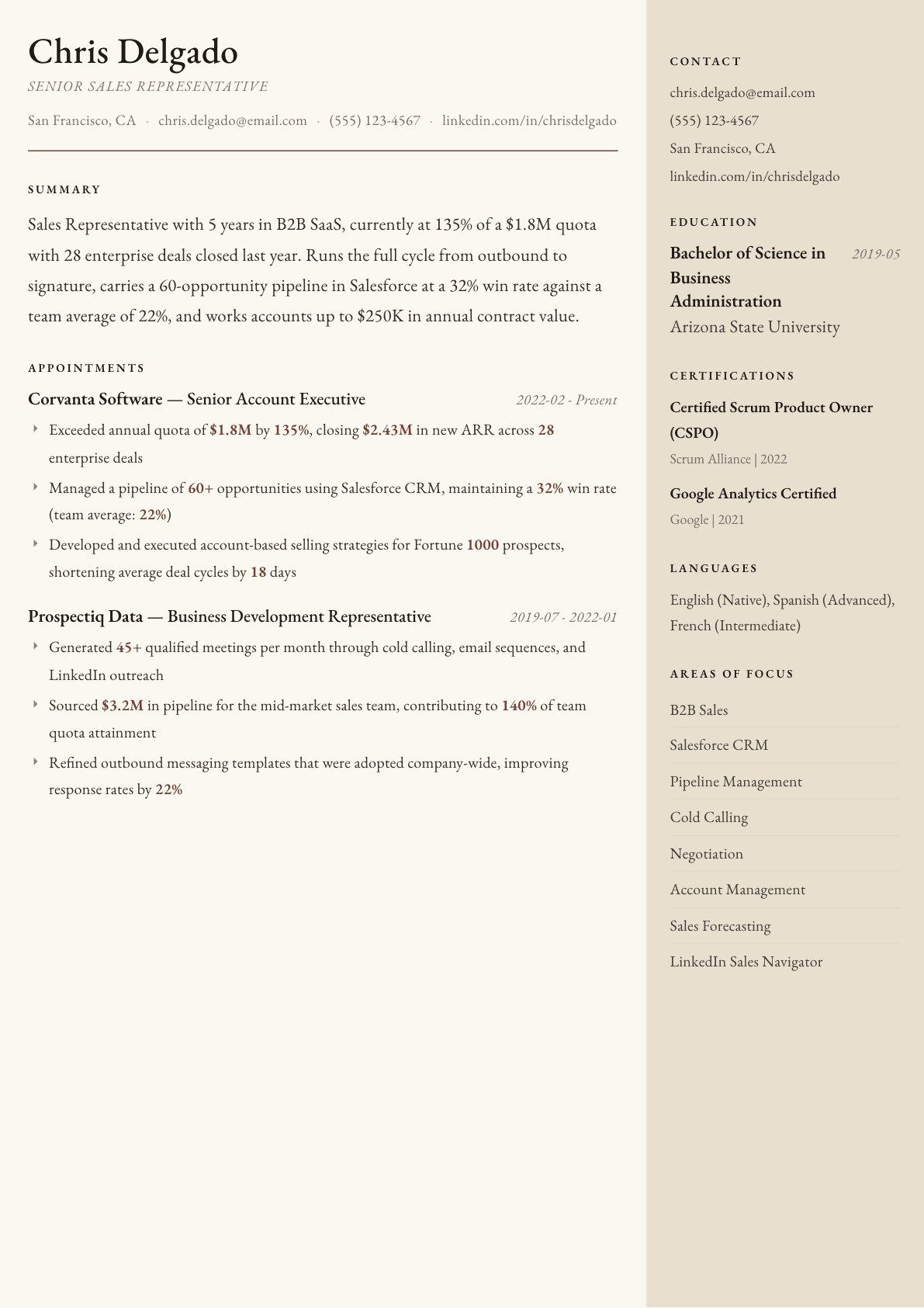 Sales Representative resume example, Manuscript template