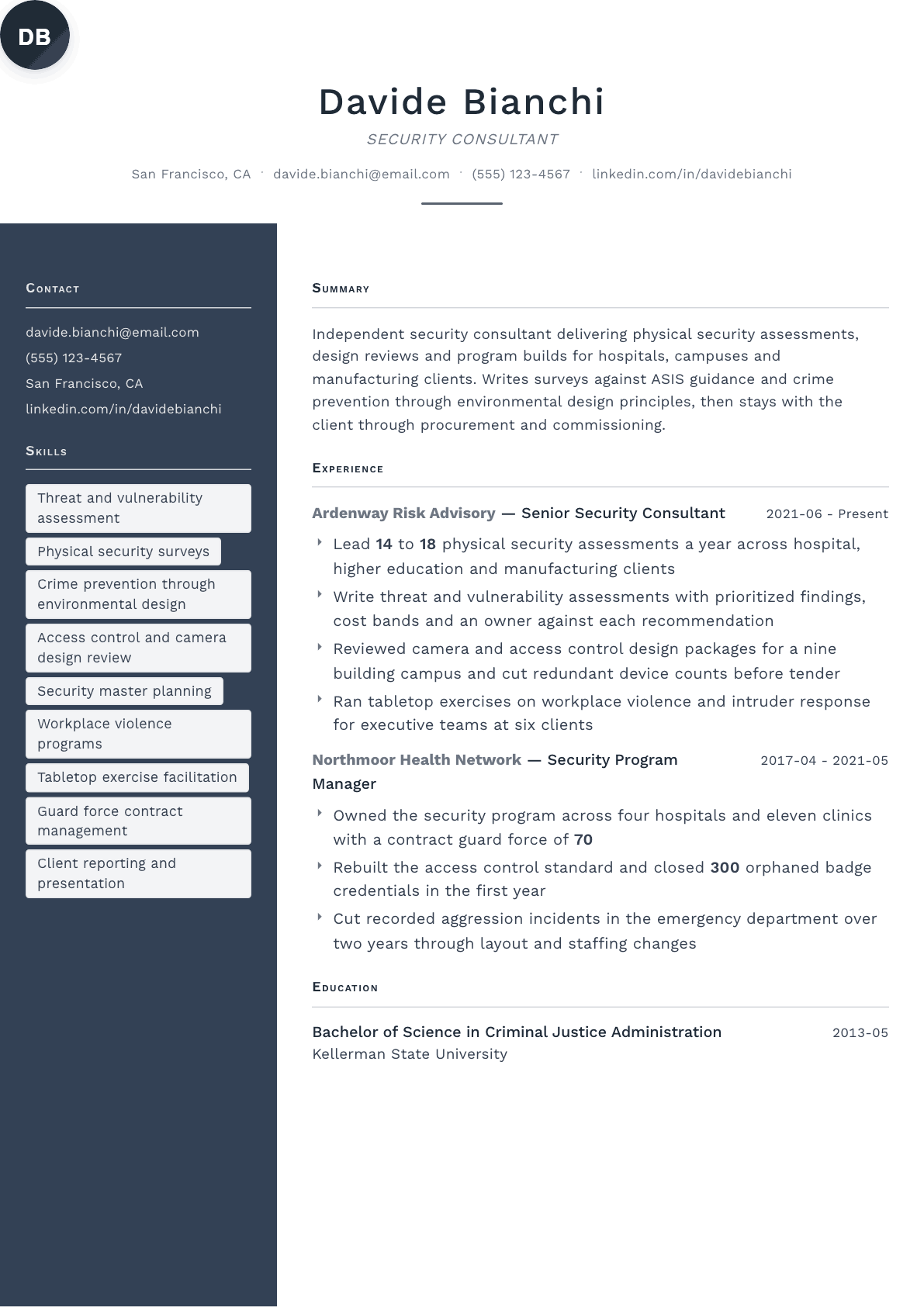 Security Consultant resume example, Fold template