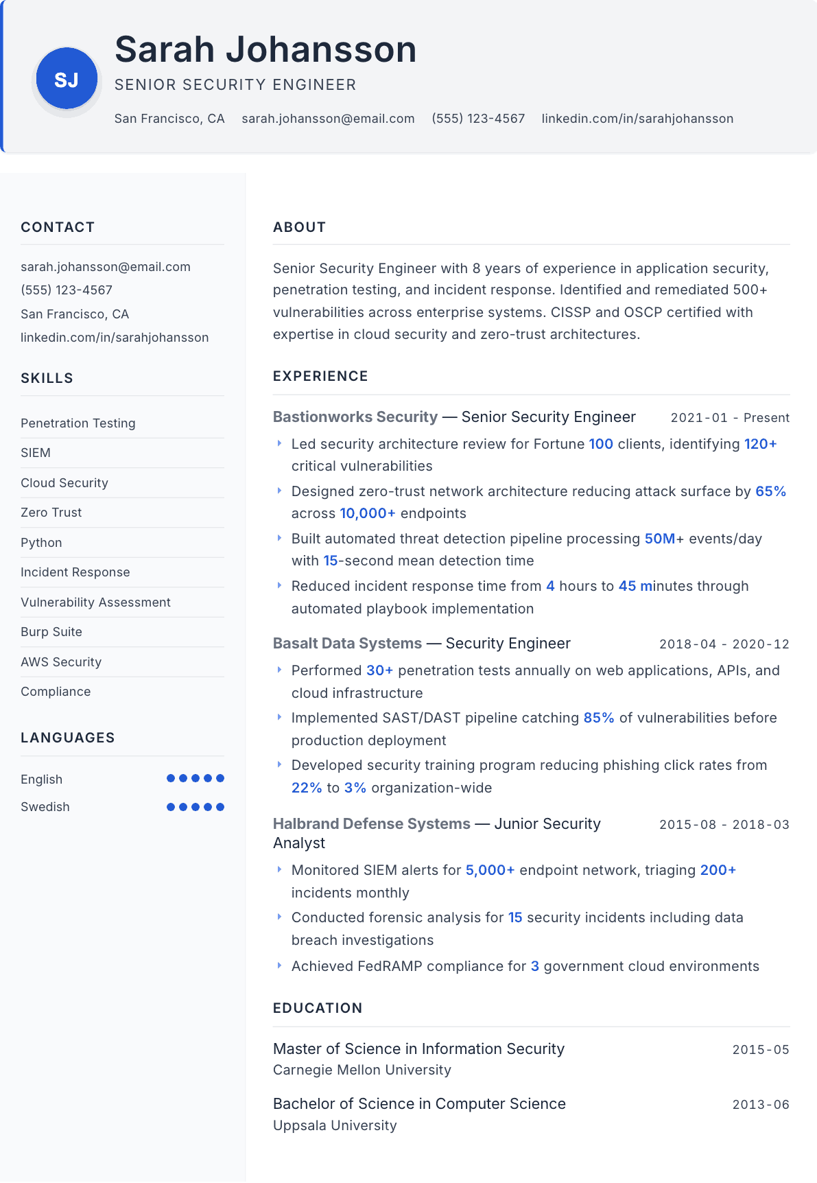 Security Engineer resume example, Paper template