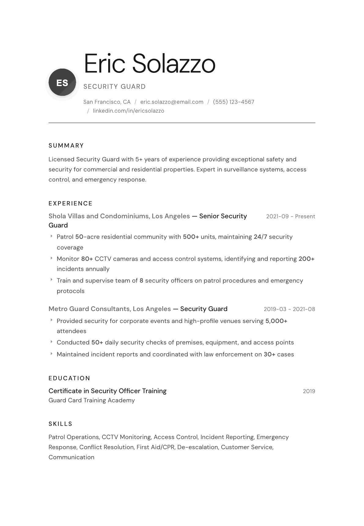 Security Guard resume example, Whisper template