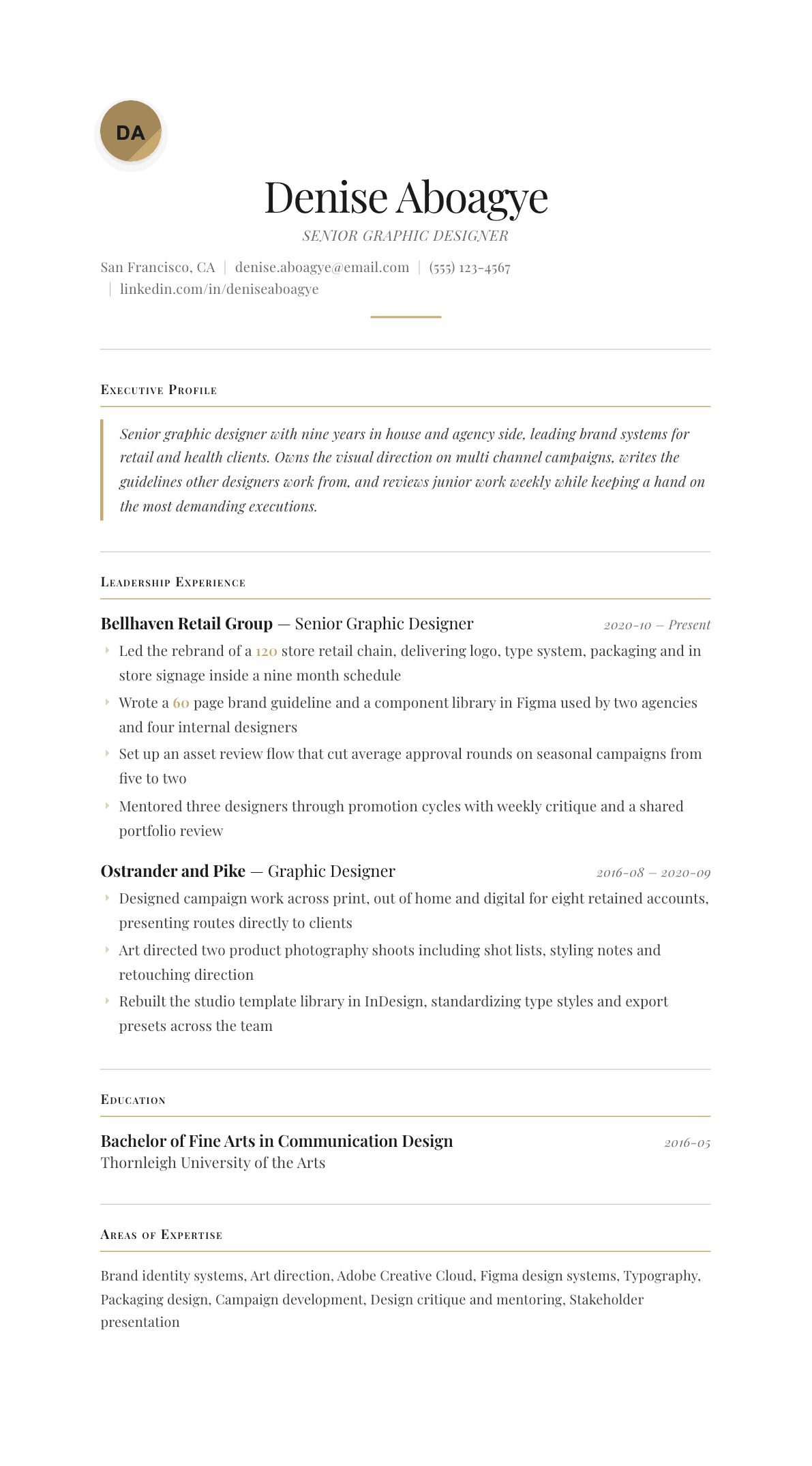 Senior Graphic Designer resume example, Chancellor template
