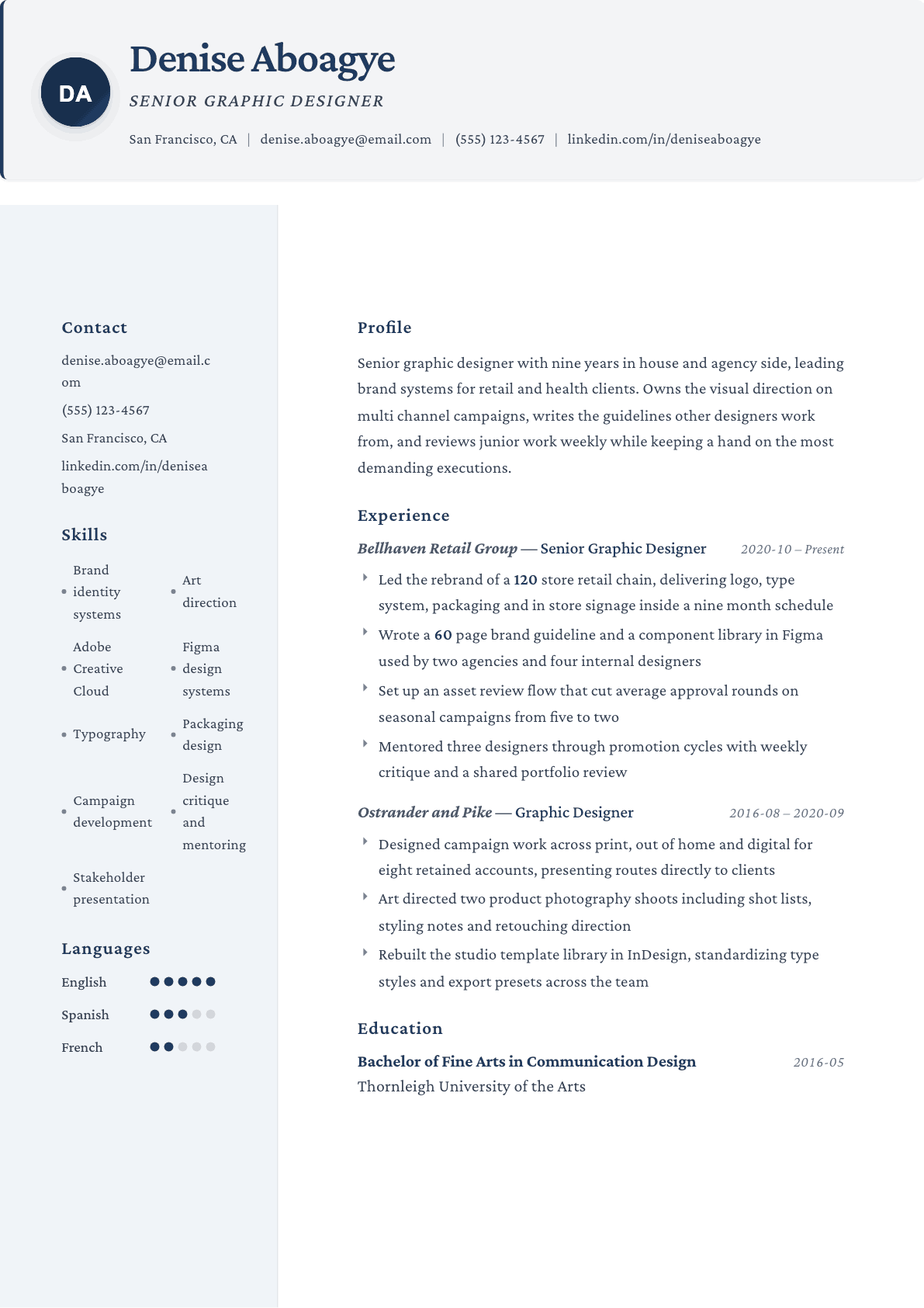 Senior Graphic Designer resume example, Formal template