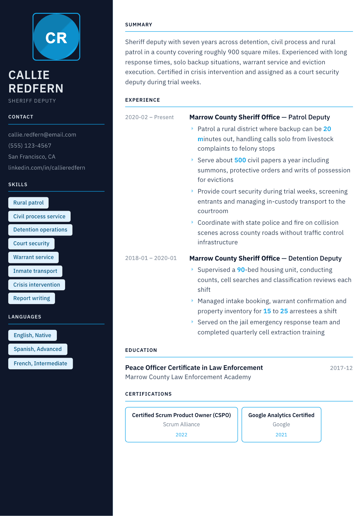 Sheriff Deputy resume example, Everest template