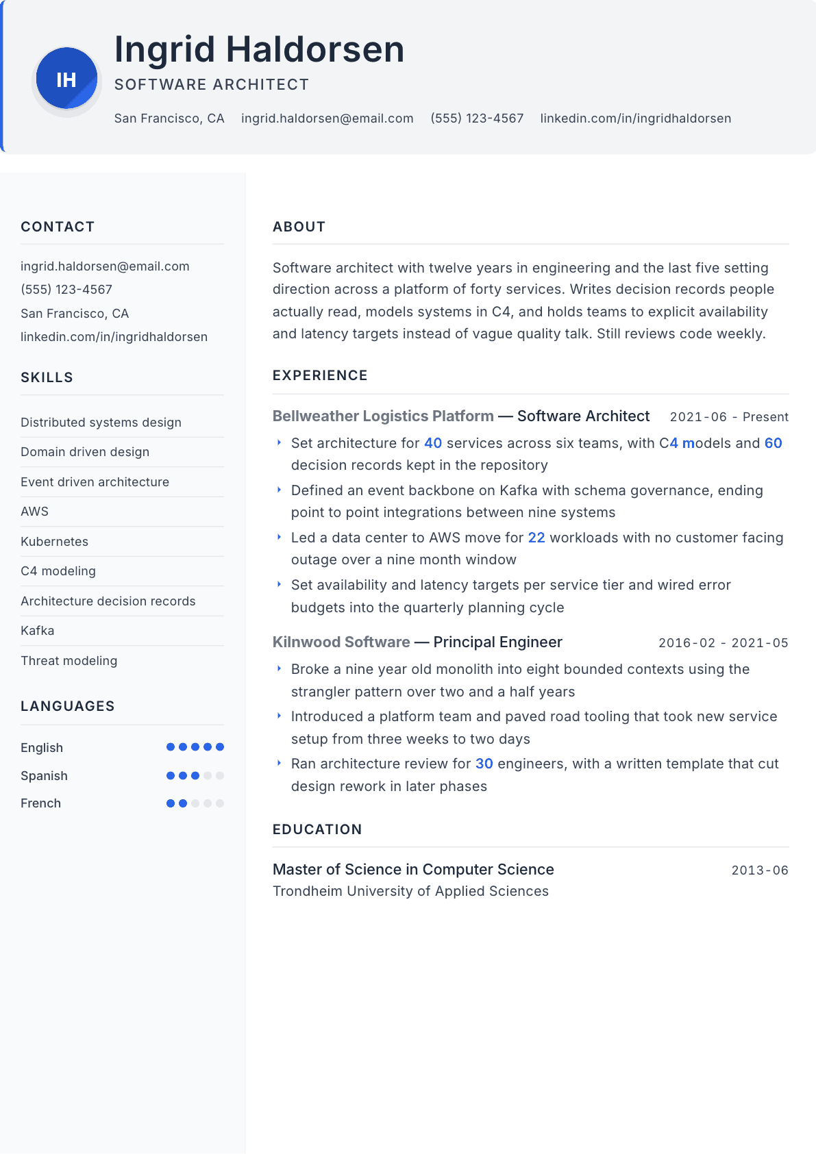Software Architect resume example, Paper template
