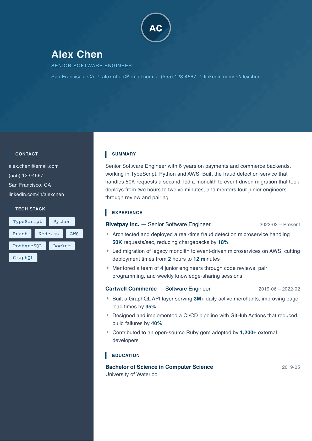 Software Engineer resume example, Prism template