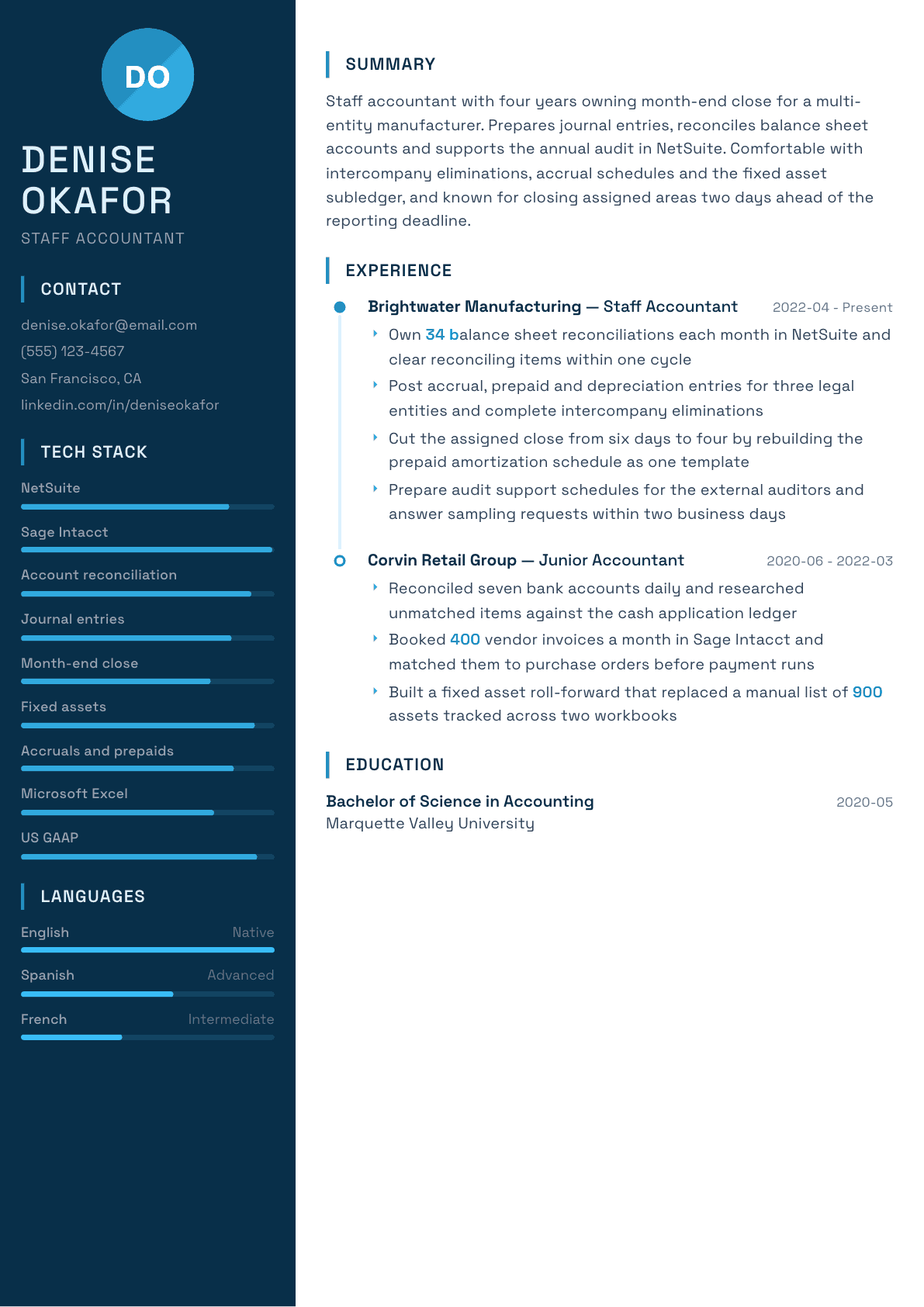 Staff Accountant resume example, Circuit template