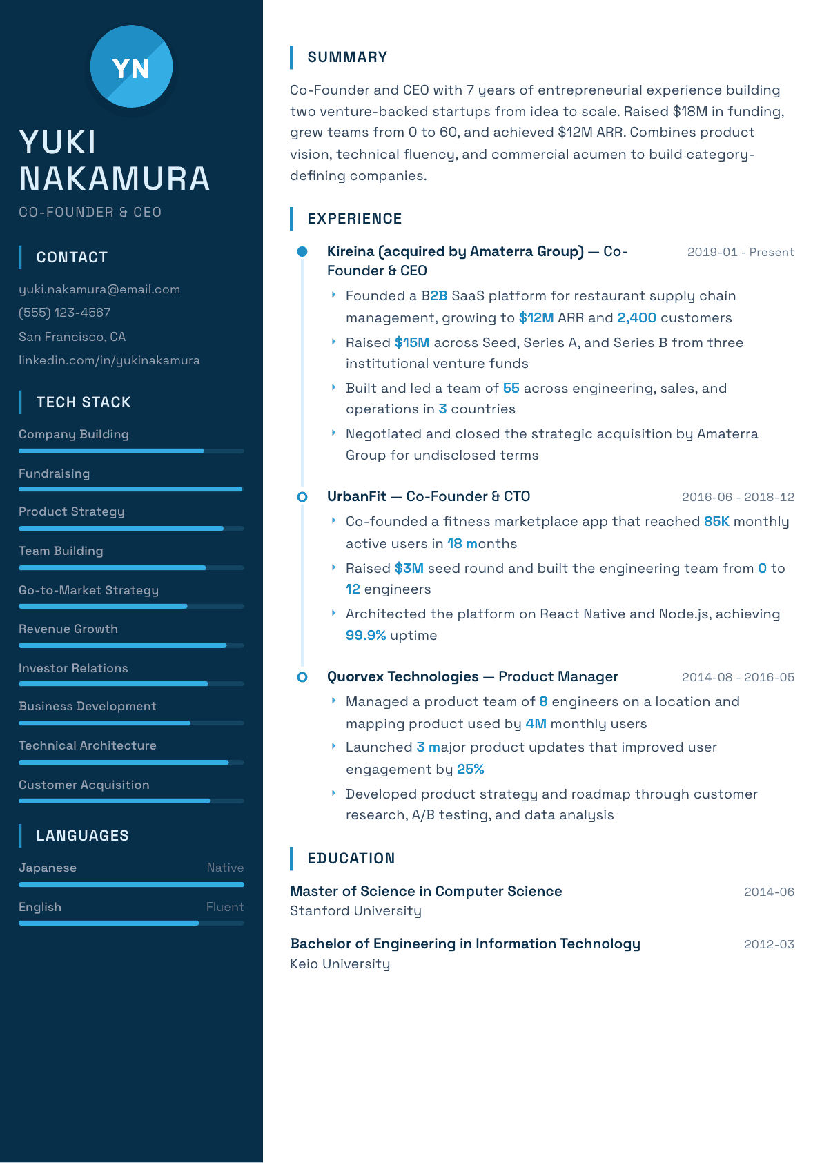 Startup Founder resume example, Circuit template
