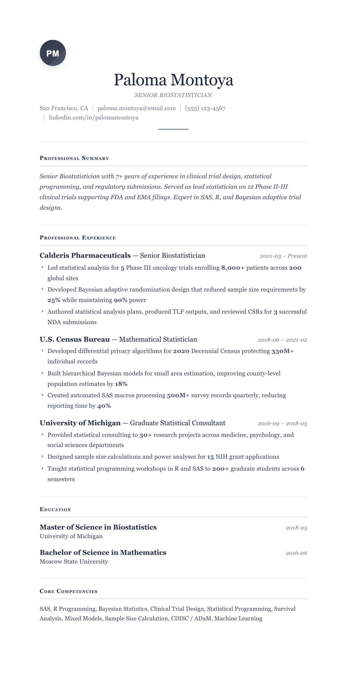 Statistician resume example, Cornerstone template