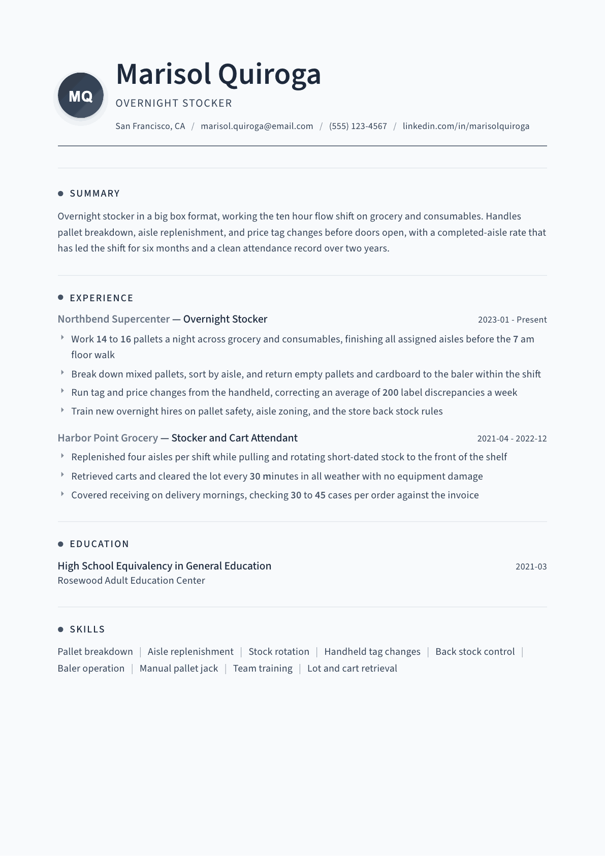 Stocker resume example, Thread template