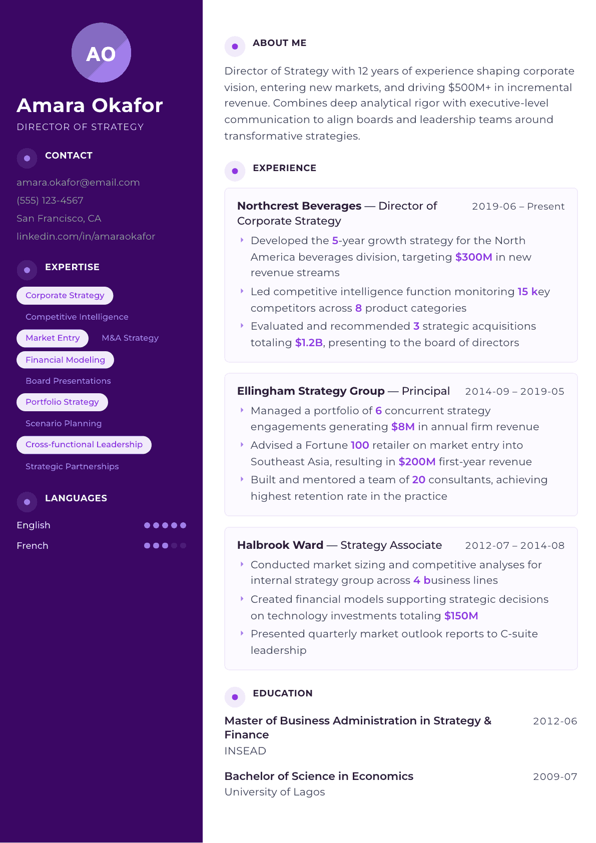 Strategy Director resume example, Palette template