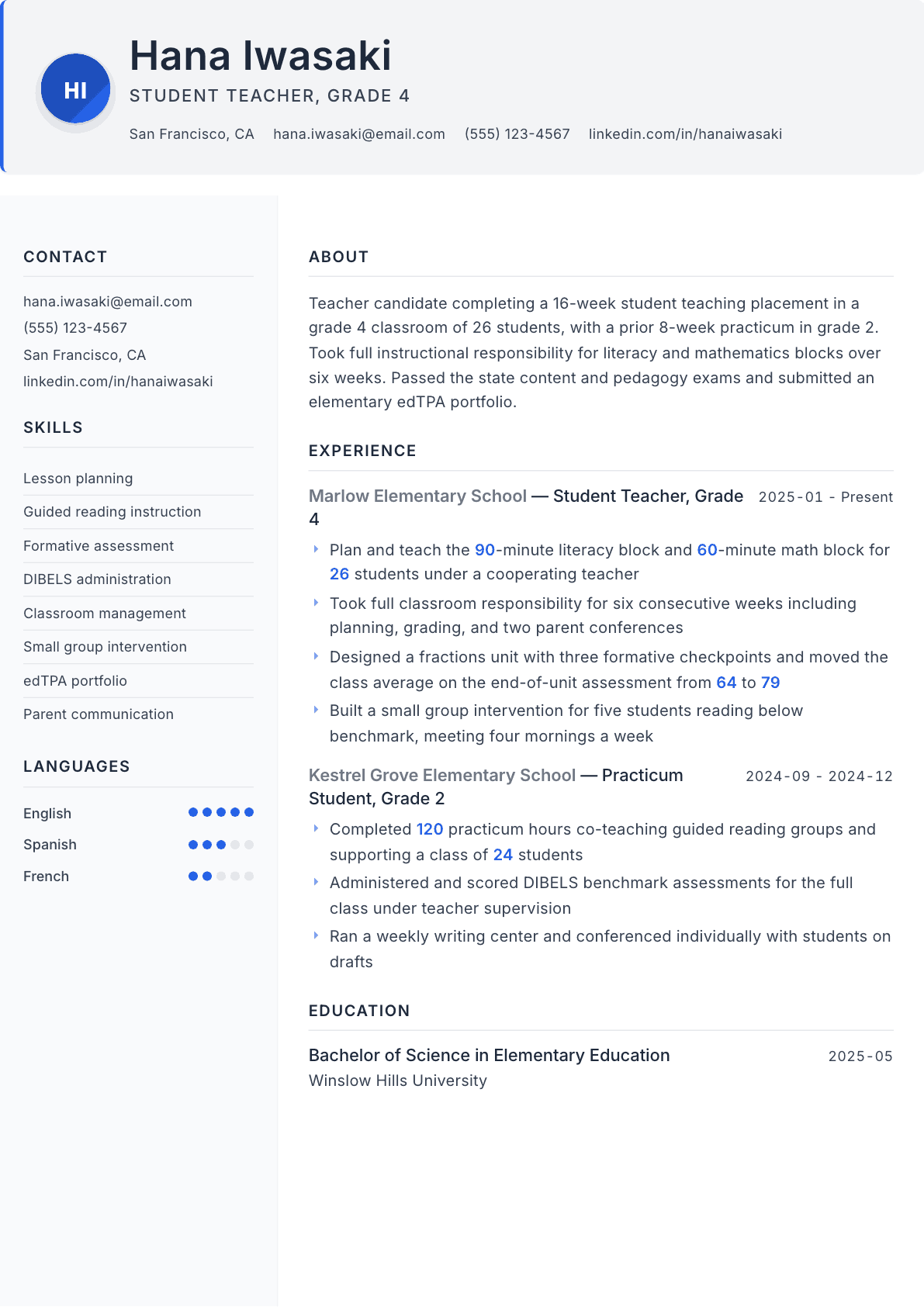 Student Teacher resume example, Paper template