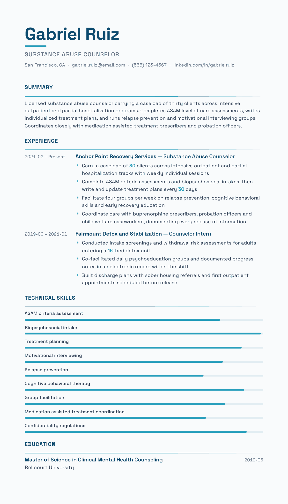 Substance Abuse Counselor resume example, Velocity template