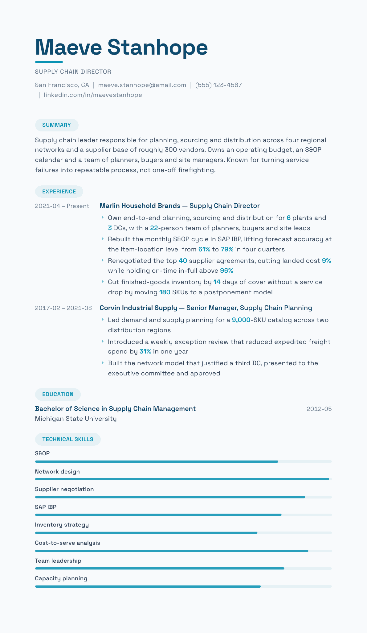 Supply Chain Director resume example, Horizon template