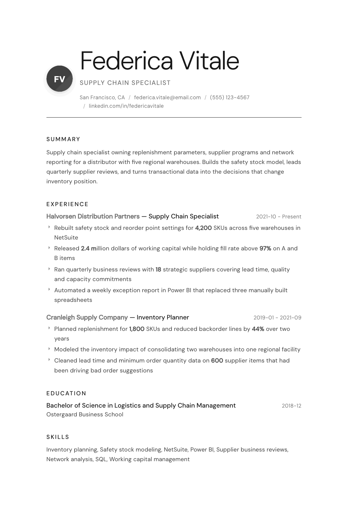 Supply Chain Specialist resume example, Whisper template