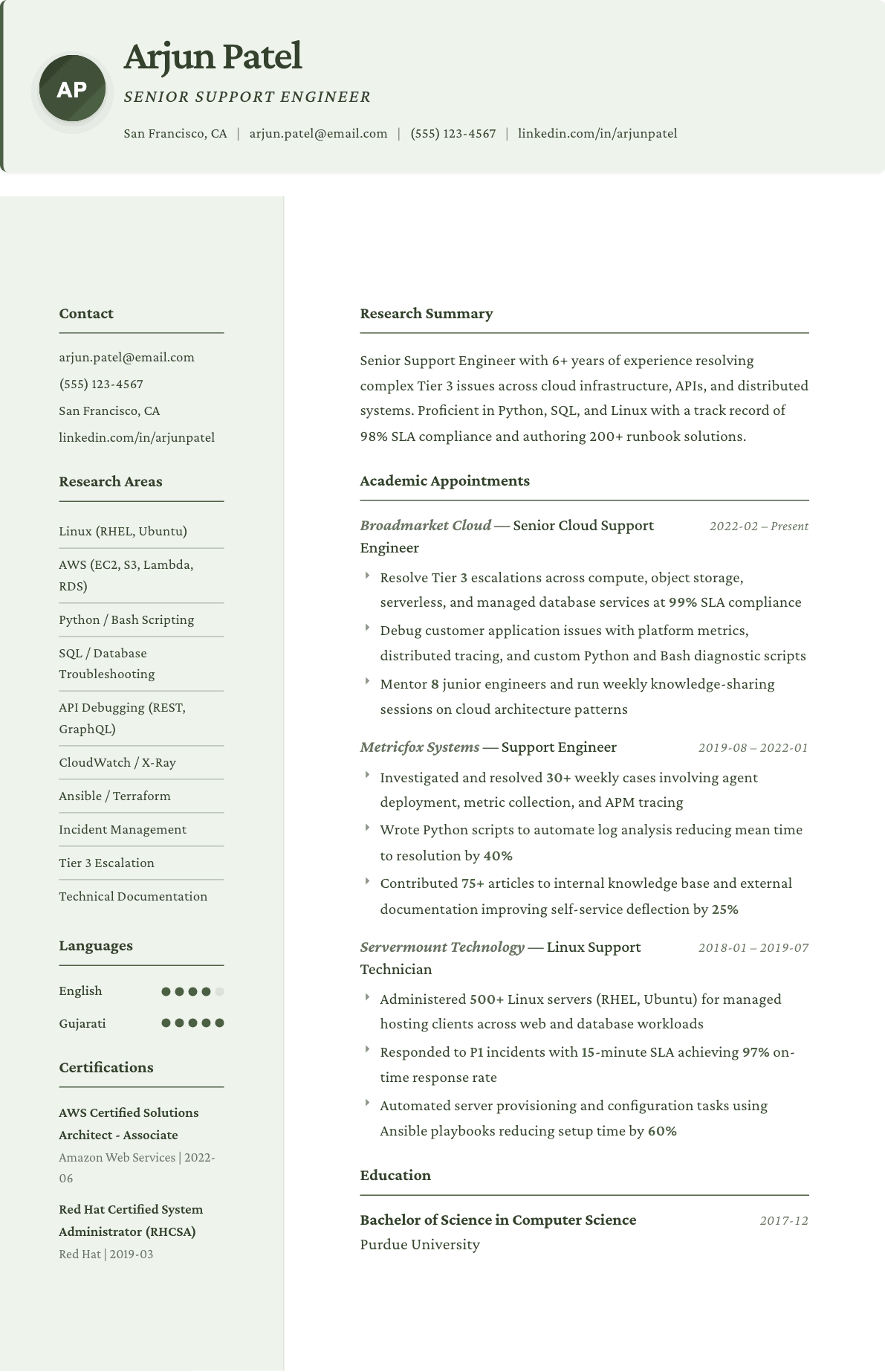 Support Engineer resume example, Research template