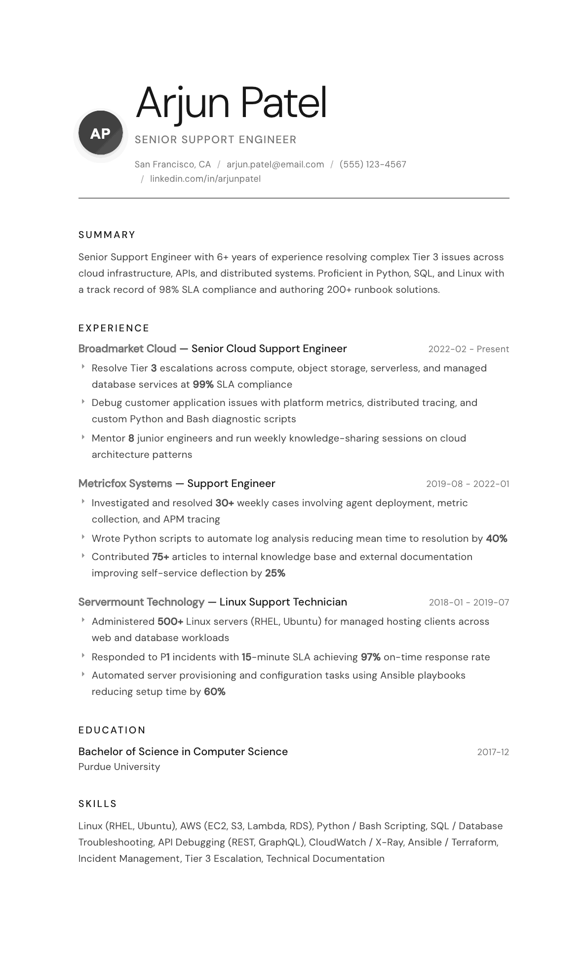 Support Engineer resume example, Whisper template