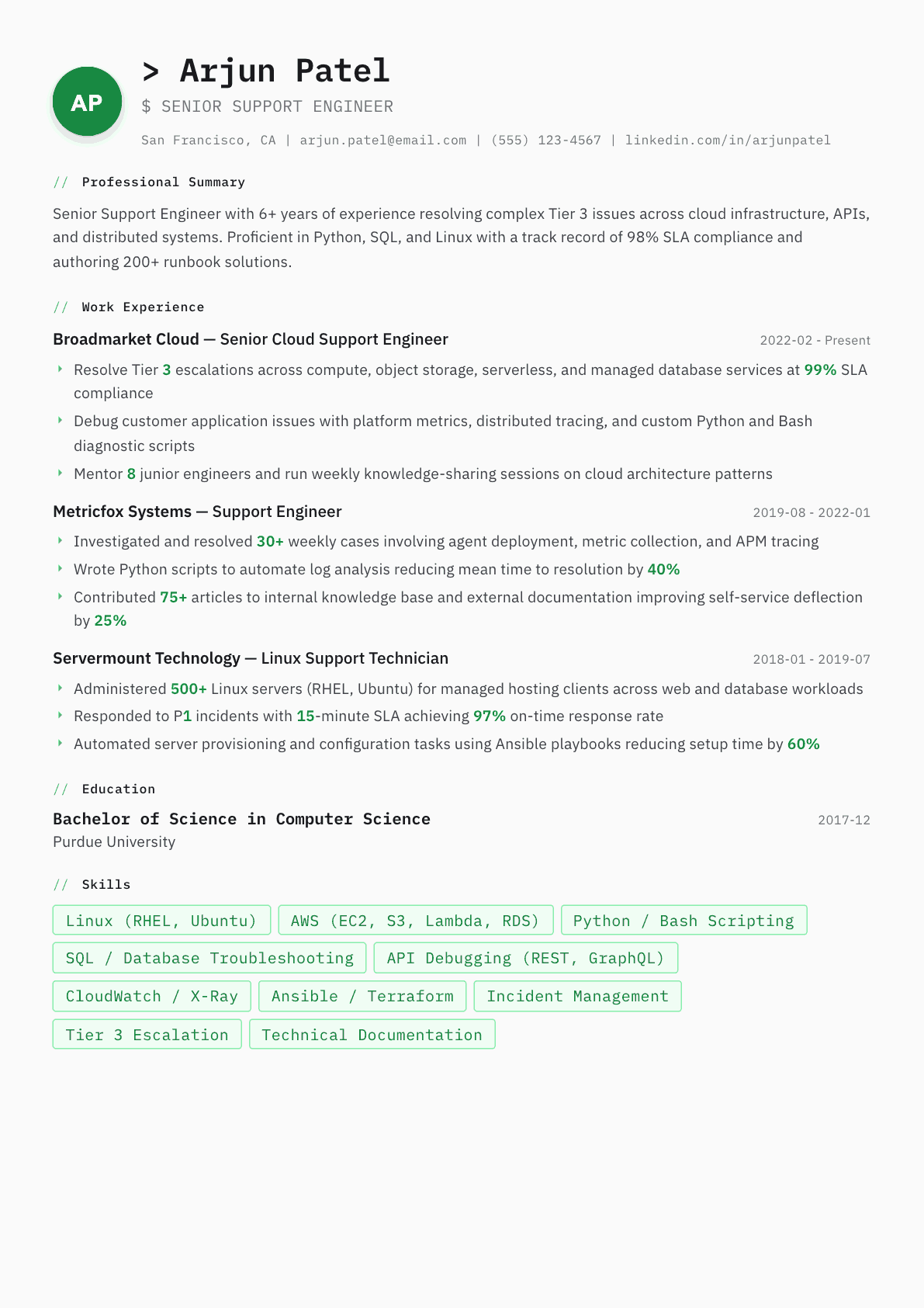 Support Engineer resume example, Amsterdam template