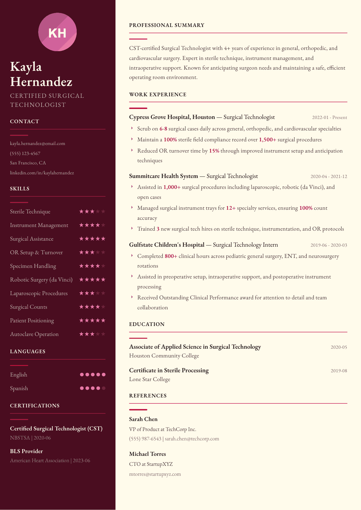 Surgical Technologist resume example, Dubai template