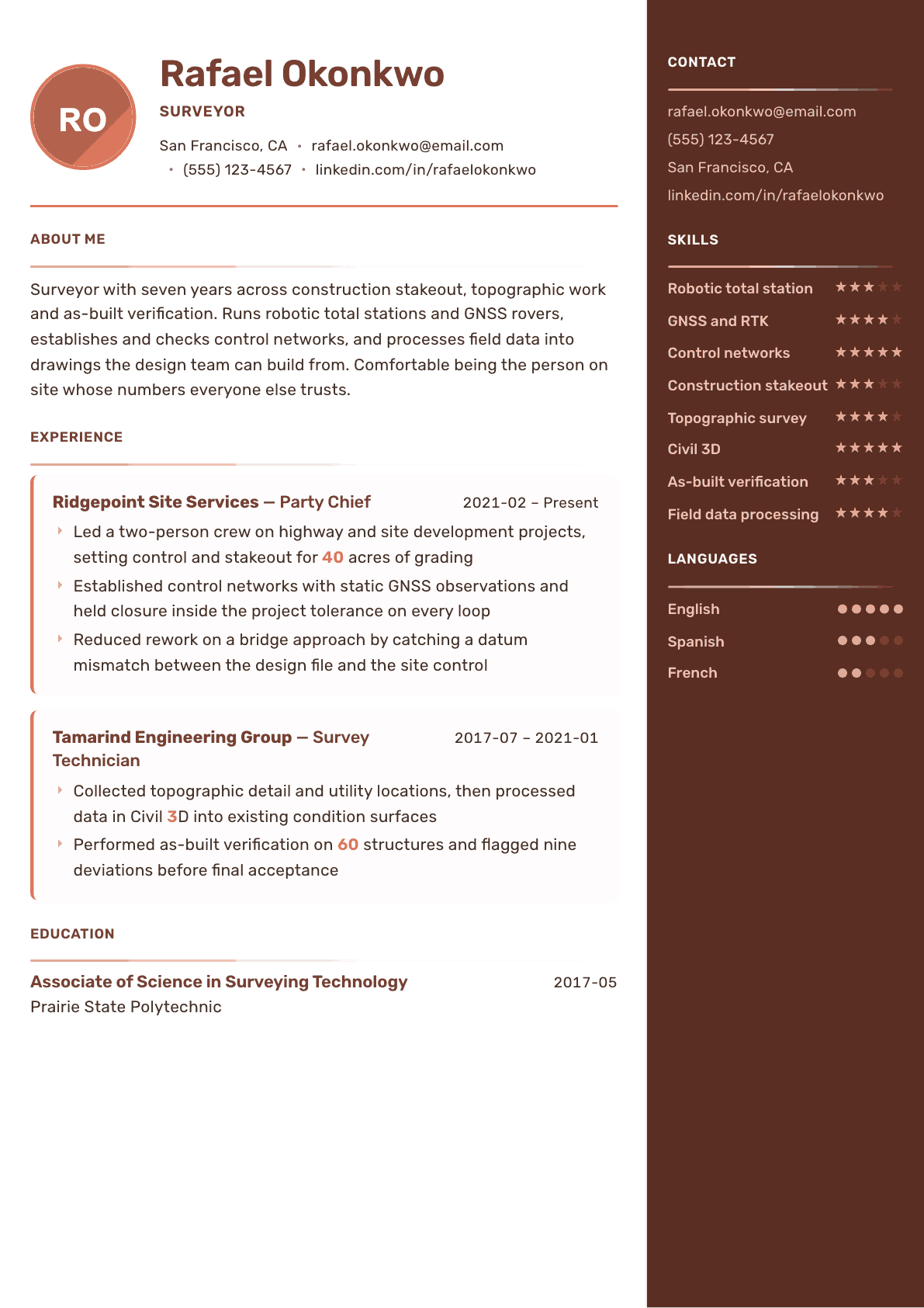 Surveyor resume example, Mosaic template