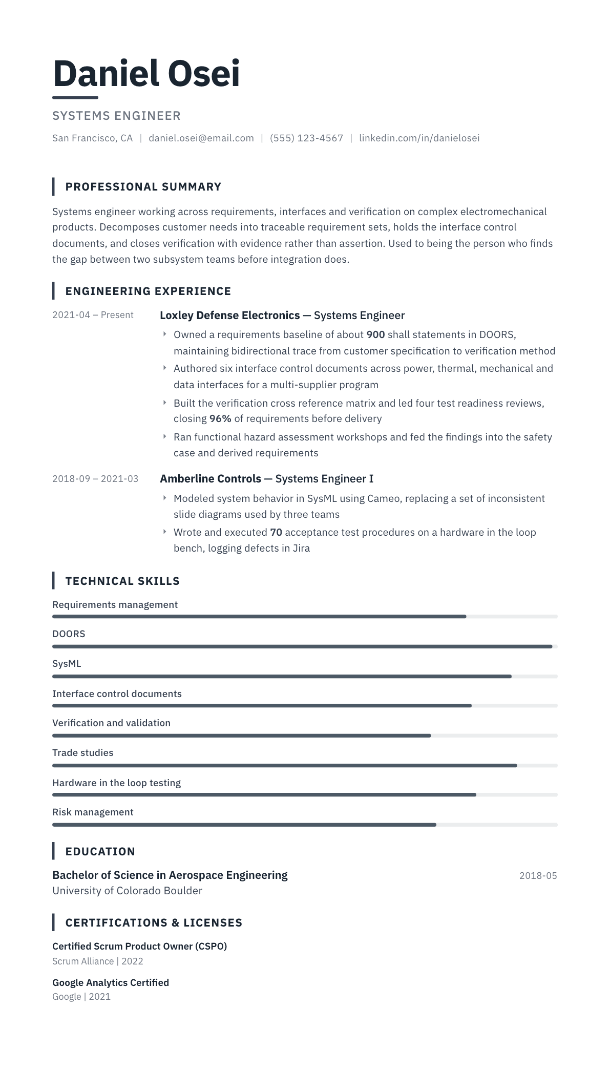 Systems Engineer resume example, Blueprint template