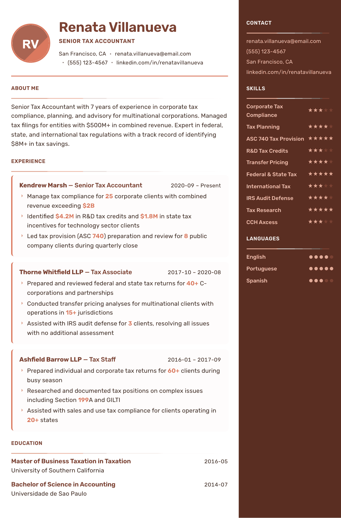 Tax Accountant resume example, Mosaic template