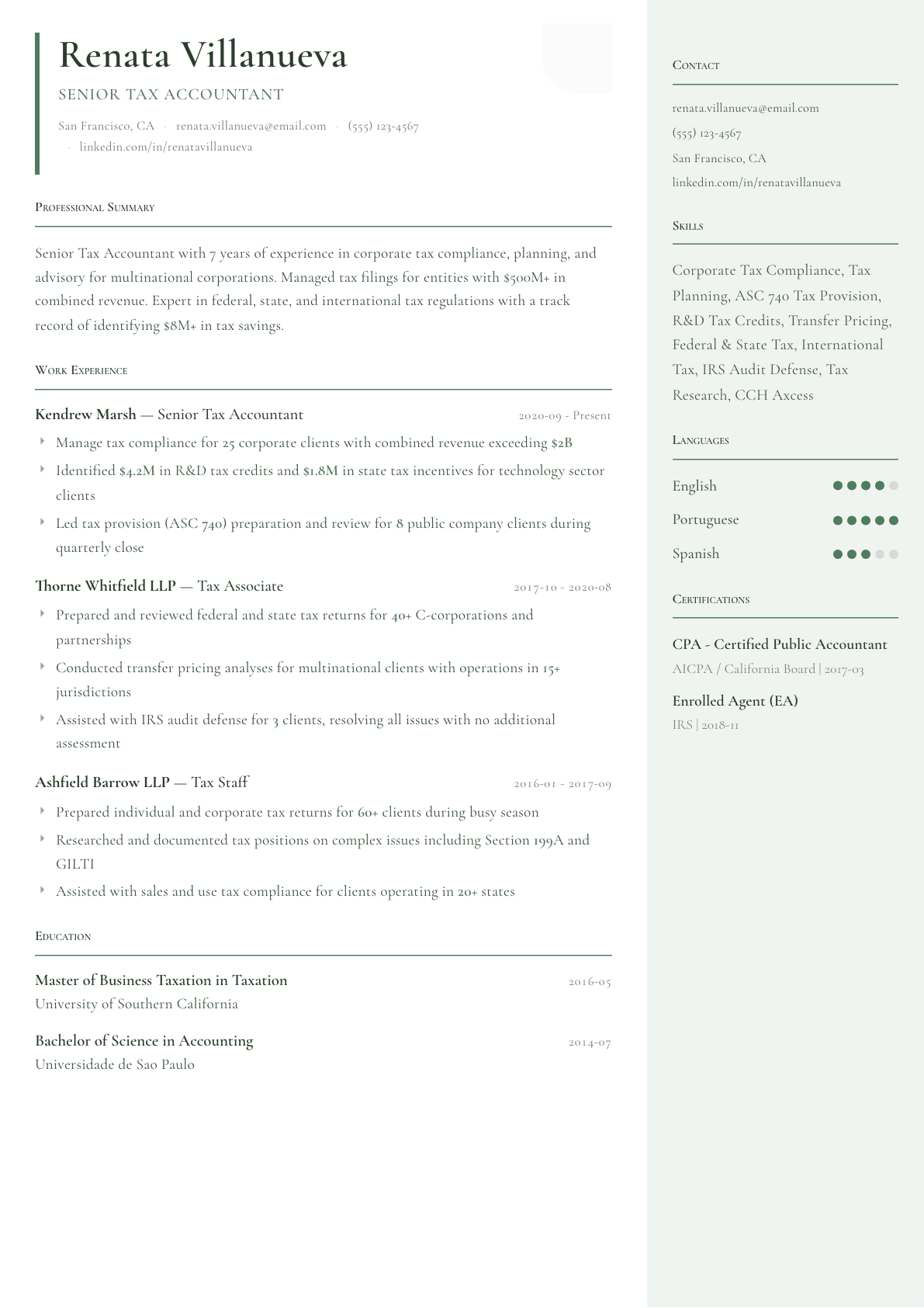 Tax Accountant resume example, Copenhagen template