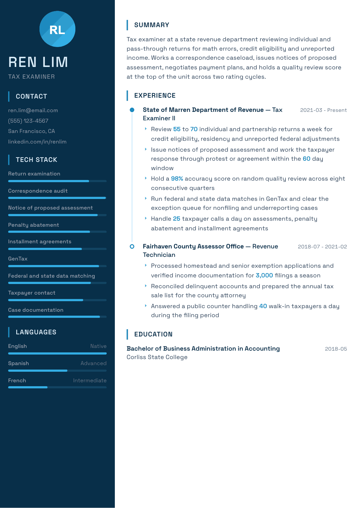 Tax Examiner resume example, Circuit template