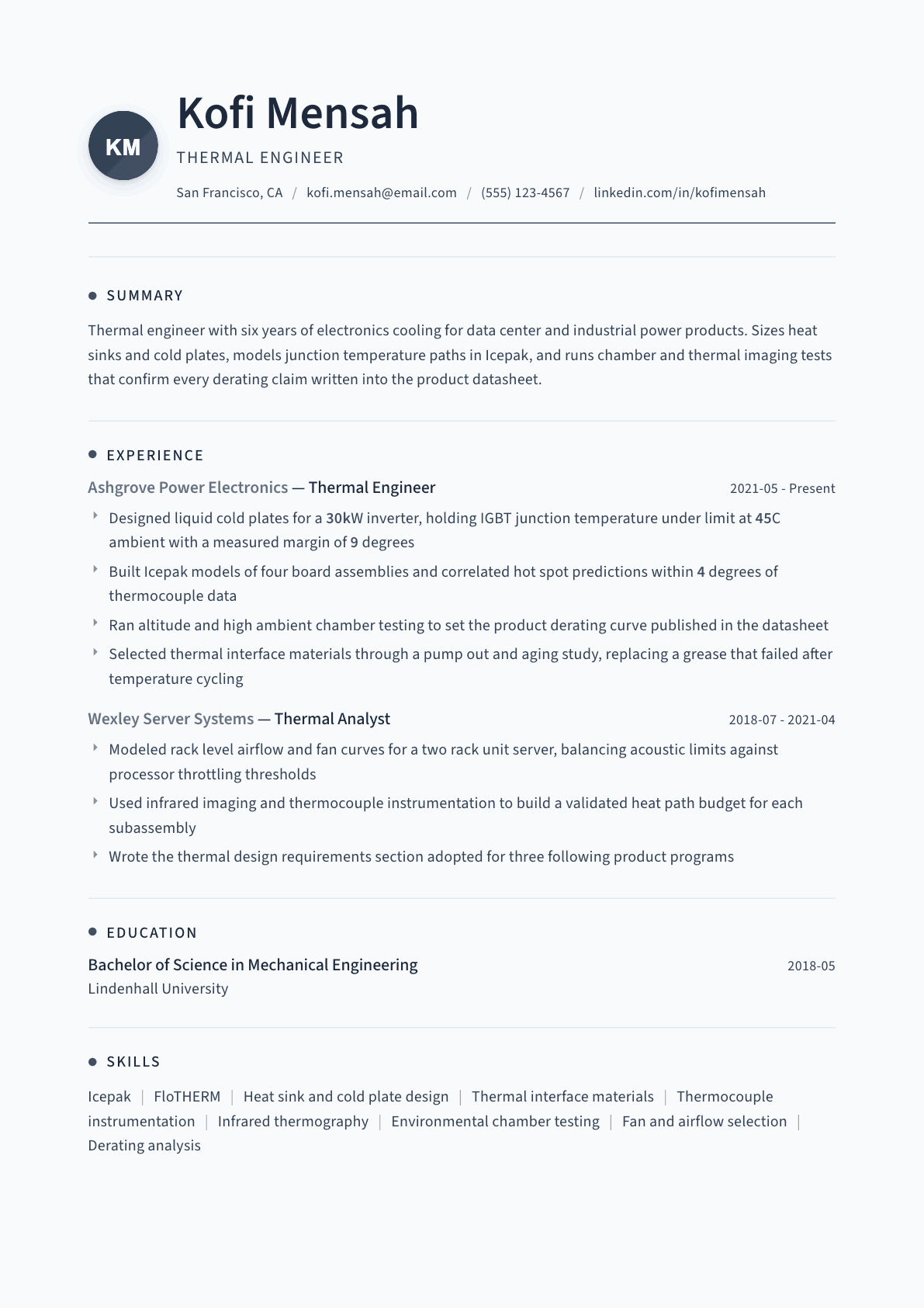 Thermal Engineer resume example, Thread template