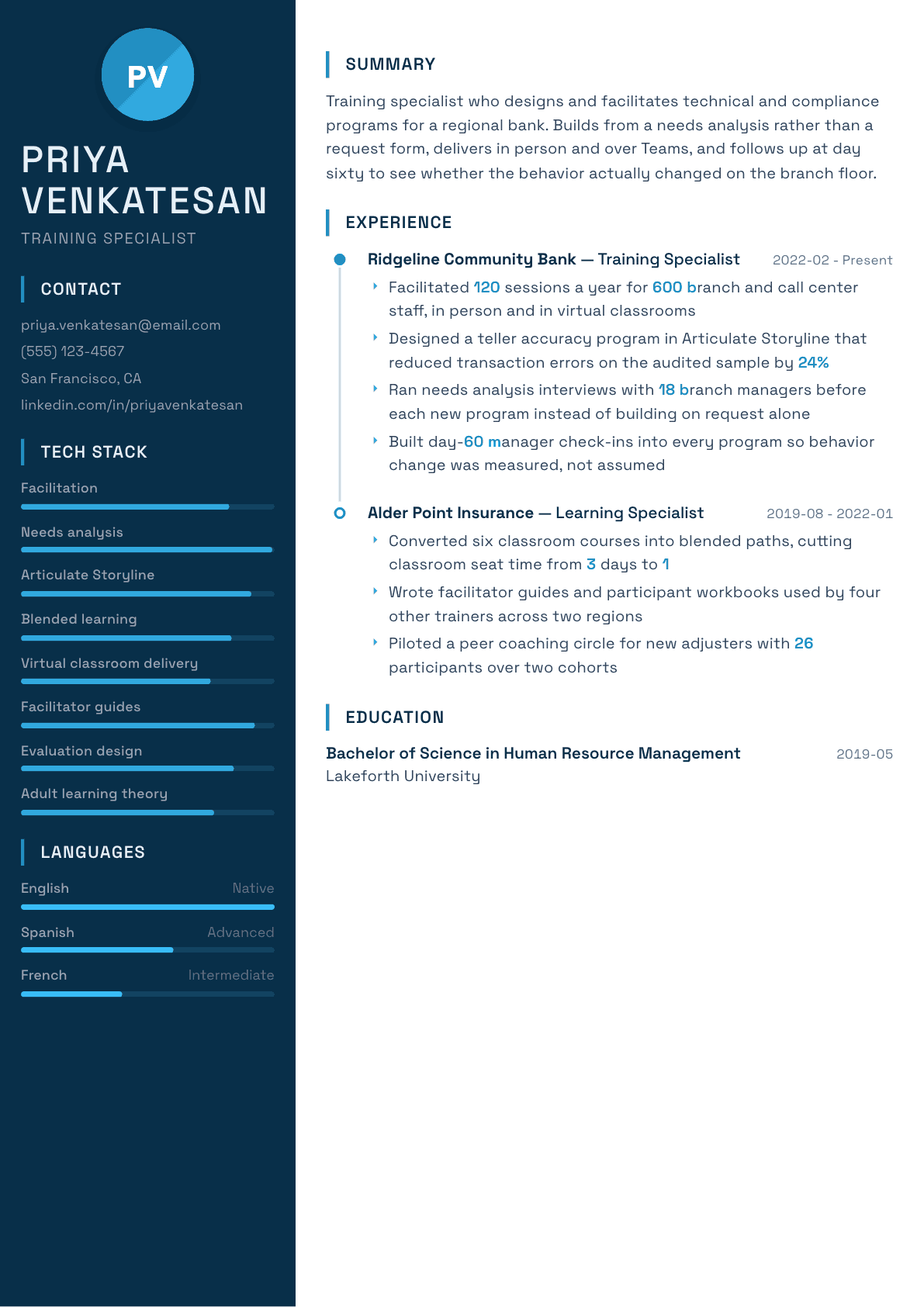 Training Specialist resume example, Circuit template
